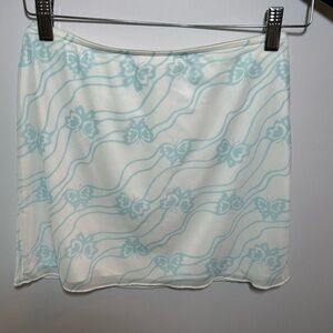 La Hearts White and Blue Butterfly Patterned Mini Skirt Small